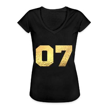 Numéro 7 paillettes doré - 7e anniversaire - T-shirt vintage Femme - noir - Devant - Danielle (179cm)