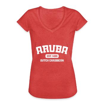Aruba - Est. 1499 - Dutch Caribbean - Karibik - Frauen Vintage T-Shirt - Rot meliert - Vorne - Danielle (179cm)