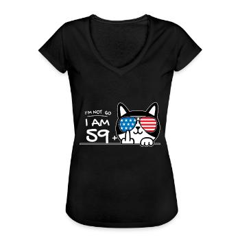Ich bin nicht 60, ich bin 59 plus 1 Mittelfinger Katzenflip - Frauen Vintage T-Shirt - Schwarz - Vorne