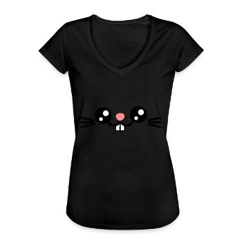 Pâques présente le joli visage de lapin / dents de lapin - T-shirt vintage Femme - noir - Devant - Danielle (179cm)