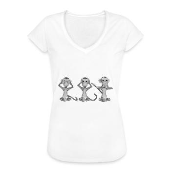 Les trois singes - T-shirt vintage Femme - noir - Devant - Danielle (179cm)