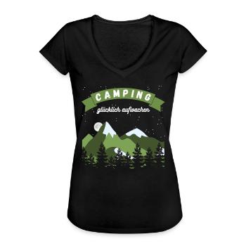Camping glücklich aufwachen - Design - Frauen Vintage T-Shirt - Schwarz - Vorne - Danielle (179cm)