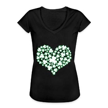 Herz - St Patricks Day - St. Patricks Tag - Kleebl - Frauen Vintage T-Shirt - Schwarz - Vorne - Danielle (179cm)
