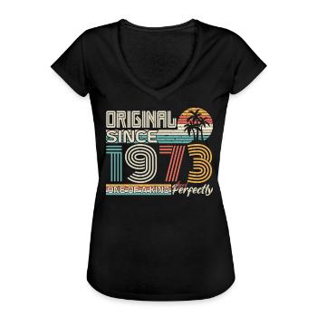 1973 anniversaire 1973 né en 1973 anniversaire - T-shirt vintage Femme - noir - Devant - Danielle (179cm)