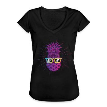 Ananas-sonnenbrillen-design Für Strandliebhaber - Frauen Vintage T-Shirt - Schwarz - Vorne - Danielle (179cm)