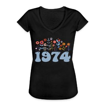 1974 Blumenmuster 1974 Blumen-thema Blumen 1974 - Frauen Vintage T-Shirt - Schwarz - Vorne