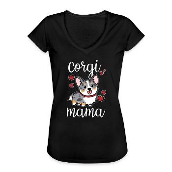Blå Merle Corgi - Dame vintage T-shirt - sort - Foran - Danielle (179cm)