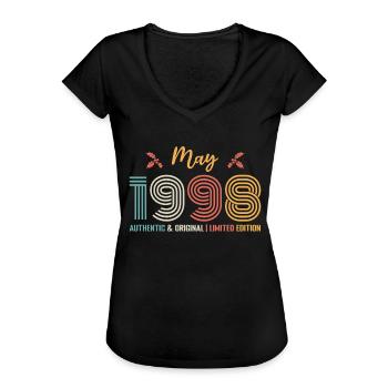 Mai 1998 Jubiläum Mai 1998 Retro - Frauen Vintage T-Shirt - Schwarz - Vorne - Danielle (179cm)