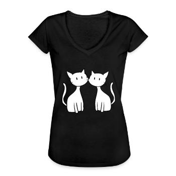 two cat friends cute - Women's Vintage T-Shirt - black - Front - Danielle (179cm)