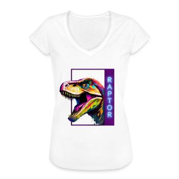 Neon Raptor - Multicolored Velociraptor Artwork - Women's Vintage T-Shirt - black - Front - Danielle (179cm)