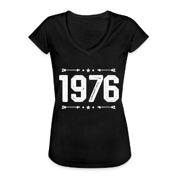 jahrgang 1976 vintage 49. Geburtstag 1976. - Frauen Vintage T-Shirt - Schwarz - Vorne - Danielle (179cm)