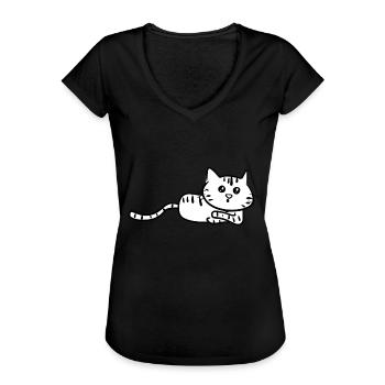 chat couché curieux animal doux - T-shirt vintage Femme - noir - Devant - Danielle (179cm)