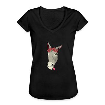 Âne doux avec cadeau de fleurs je mule - T-shirt vintage Femme - noir - Devant