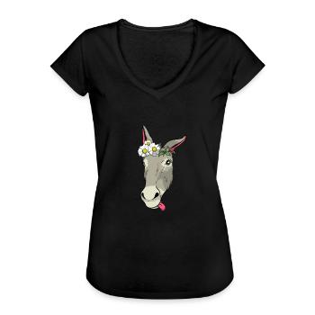 Âne doux avec cadeau de fleurs je mule - T-shirt vintage Femme - noir - Devant