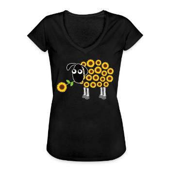 Schaf mit Blume - Lamm Sonnenblume Liebhaber - Frauen Vintage T-Shirt - Schwarz - Vorne - Danielle (179cm)