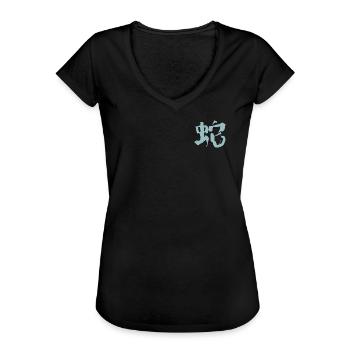 Serpent (caractère chinois) Zodiaque - T-shirt vintage Femme - noir - Devant - Danielle (179cm)