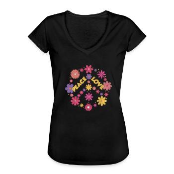 Hippie - Frauen Vintage T-Shirt - Schwarz - Vorne - Danielle (179cm)