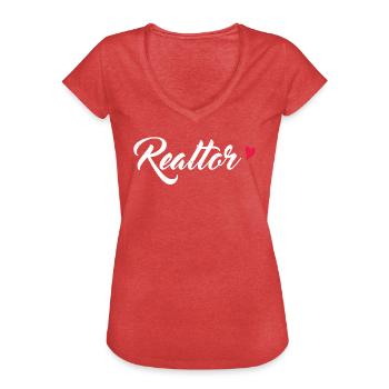 Agent immobilier - T-shirt vintage Femme - rouge chiné - Devant - Danielle (179cm)