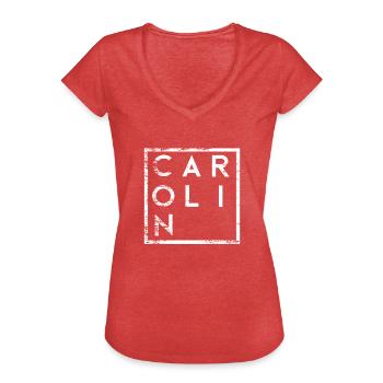 Carolin Minimalismus - Frauen Vintage T-Shirt - Rot meliert - Vorne - Danielle (179cm)