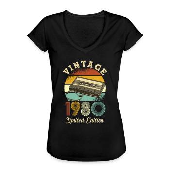 Vintage 1980 - Frauen Vintage T-Shirt - Schwarz - Vorne - Danielle (179cm)