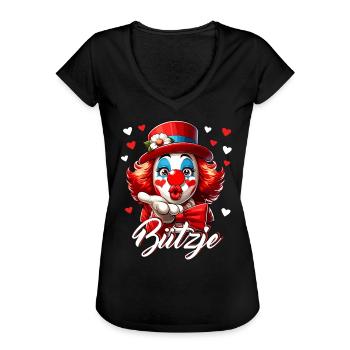 Kölle Alaaf Karneval Bützje Herz Rosenmontag Clown - Frauen Vintage T-Shirt - Schwarz - Vorne - Danielle (179cm)