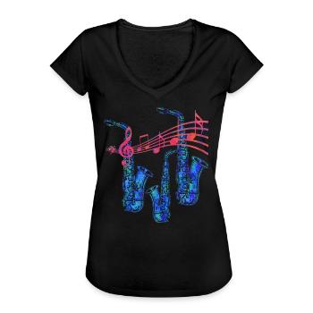 Saxofon - Frauen Vintage T-Shirt - Schwarz - Vorne - Danielle (179cm)