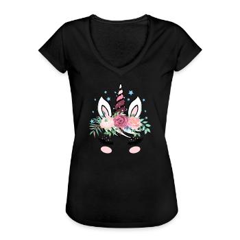Unicorn face with flowers for women men kids - Women's Vintage T-Shirt - black - Front - Danielle (179cm)