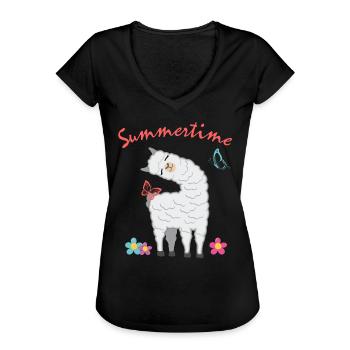 Summertime Sommer Lama Alpaka Geschenk Urlaub - Frauen Vintage T-Shirt - Schwarz - Vorne