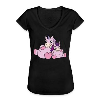 Niedliches Einhorn Geschenk Einhörner Mama Kind - Frauen Vintage T-Shirt - Schwarz - Vorne