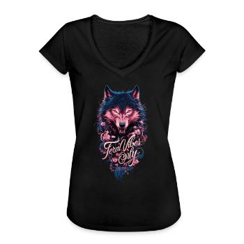 Feral Vibes Only - Bold Wolf and Floral Art - Women's Vintage T-Shirt - black - Front - Danielle (179cm)