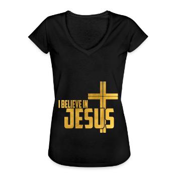 Je crois en Jésus - Dieu croise le Christ en disant - T-shirt vintage Femme - noir - Devant - Danielle (179cm)