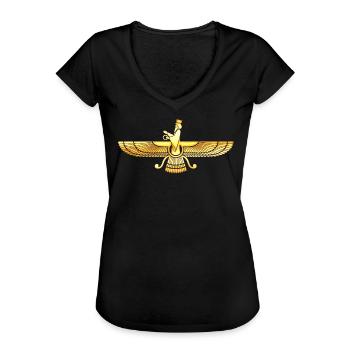 Faravahar Zarathustra Symbol Zeichen Flügel Falke - Frauen Vintage T-Shirt - Schwarz - Vorne - Danielle (179cm)