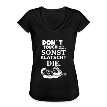 lustiger spruch,BITTE NICHT ANFASSEN - Frauen Vintage T-Shirt - Schwarz - Vorne - Danielle (179cm)