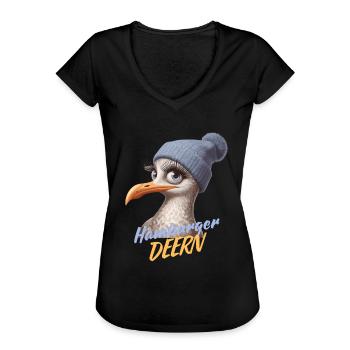 Hamburg Hamburger Deern Möwe Nordsee Lustig Beanie - Frauen Vintage T-Shirt - Schwarz - Vorne
