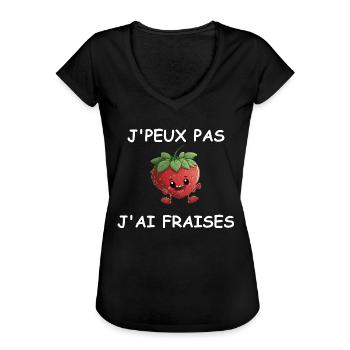 Je peux pas j'ai fraises - T-shirt vintage Femme - noir - Devant - Danielle (179cm)