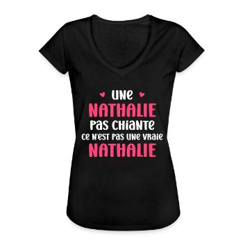 nathalie chiante ce n'est pas un vraie nathalie - T-shirt vintage Femme - noir - Devant - Danielle (179cm)