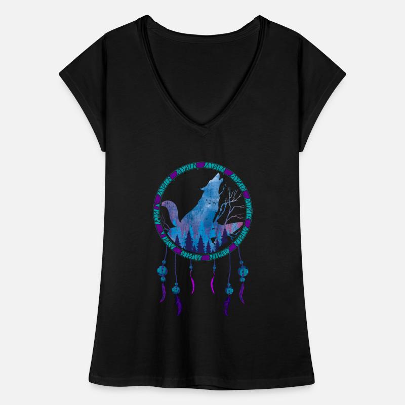 Geschenkidee Federn Traumfänger Heulender Wolf Frauen Vintage T-Shirt