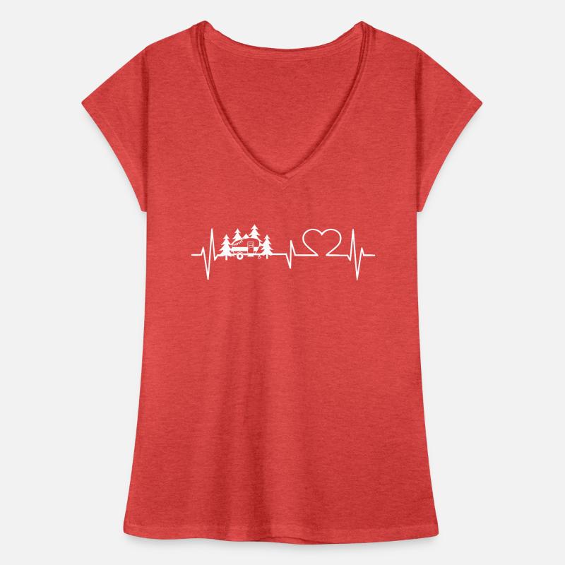 Herzschlag Camping Wohnwagen EKG Frequenz Camper Frauen Vintage T-Shirt