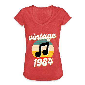 né millésime année 1984 idée cadeau années 80 - T-shirt vintage Femme - rouge chiné - Devant - Danielle (179cm)