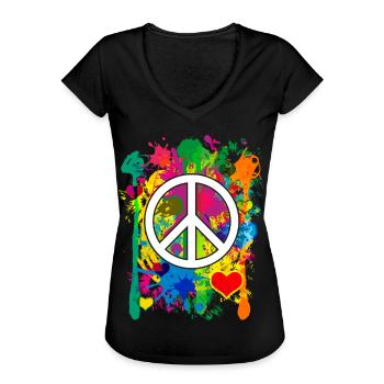 04 Peace bunte Herzen Fabspritzer - Frauen Vintage T-Shirt - Schwarz - Vorne - Danielle (179cm)