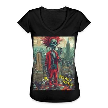 Freaky World - Skull, Totenkopf - Frauen Vintage T-Shirt - Schwarz - Vorne - Danielle (179cm)