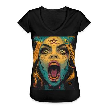 The Female Devil mit Pentagramm - Frauen Vintage T-Shirt - Schwarz - Vorne - Danielle (179cm)