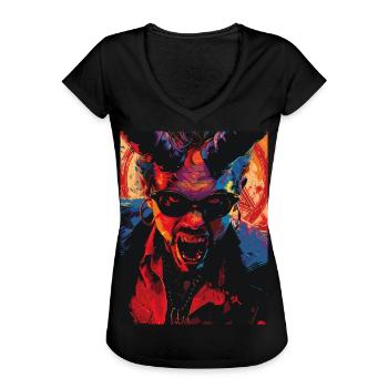 The Devil mit Pentagramm - Frauen Vintage T-Shirt - Schwarz - Vorne - Danielle (179cm)