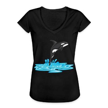 From Water Jumping Orca Killer Whale Motifs - Women's Vintage T-Shirt - black - Front - Danielle (179cm)