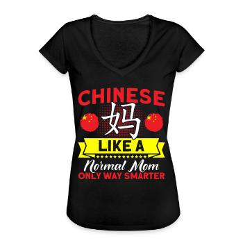 Chine Chinese Roots Cadeau - T-shirt vintage Femme - noir - Devant - Danielle (179cm)