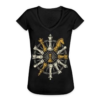 Schachfiguren Rad Mandala Schachspieler Brettspiel - Frauen Vintage T-Shirt - Schwarz - Vorne - Danielle (179cm)