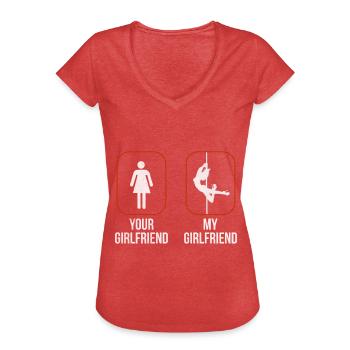 Pole Dance - T-shirt vintage Femme - rouge chiné - Devant - Danielle (179cm)