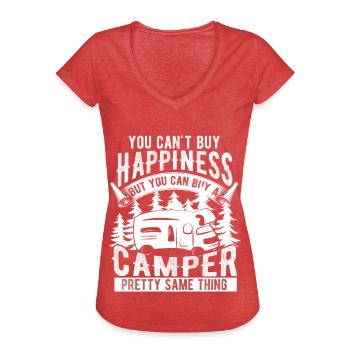 Camping caravane heureux - T-shirt vintage Femme - rouge chiné - Devant - Danielle (179cm)