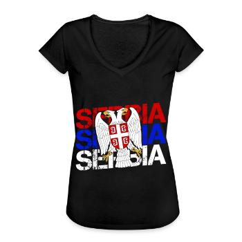 Serbien Flagge Balkan Jugoslawien Srbija Geschenk - Frauen Vintage T-Shirt - Schwarz - Vorne - Danielle (179cm)