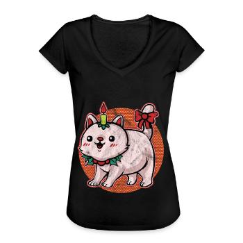 Ugly Christmas Sweater Katze - Frauen Vintage T-Shirt - Schwarz - Vorne - Danielle (179cm)